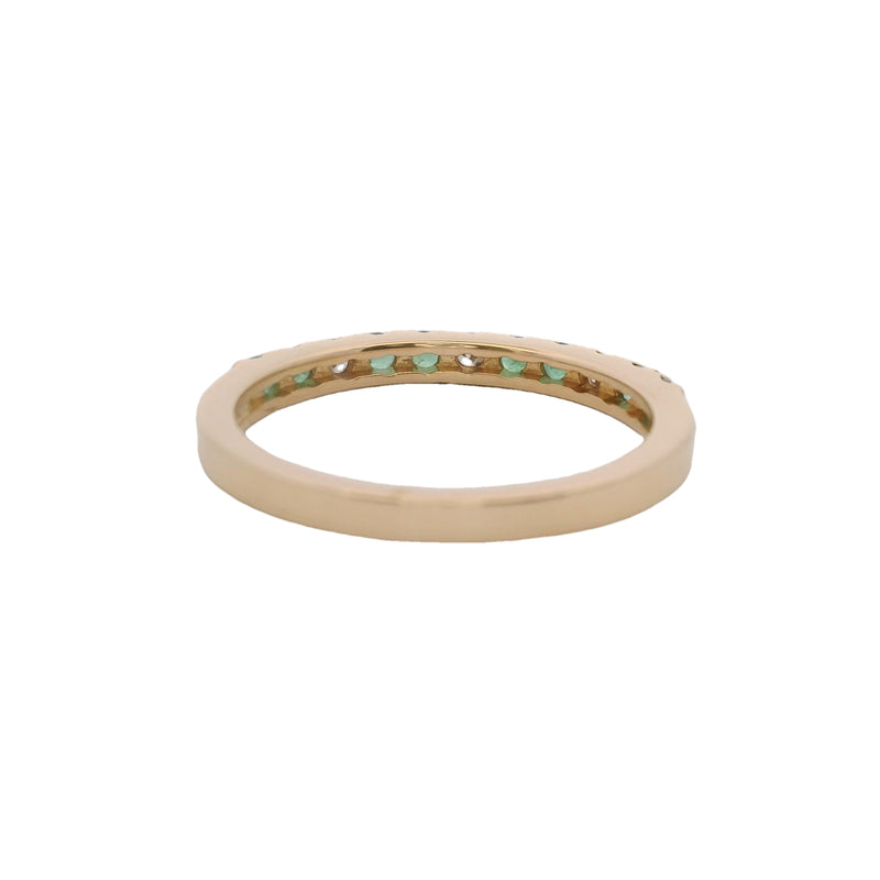 Vintage Solid 14kt Diamond and Green Emerald Accent Stackable 2mm Ring Size 7