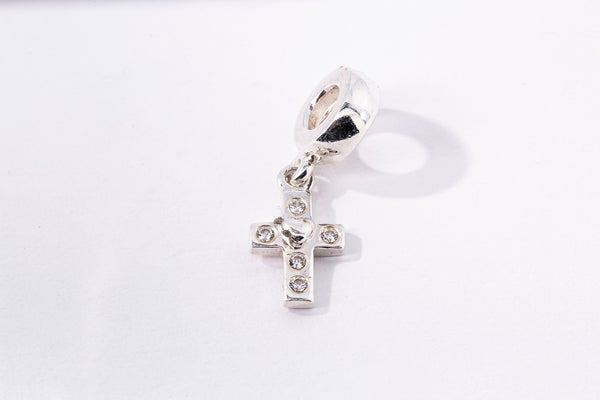 Pandora ALE Retired Cubic Zirconia Dangle Cross 925 Sterling Silver Charm