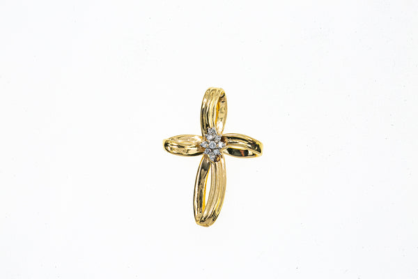 Ma Michael Anthony Diamond Cluster Cross Charm 14K 585 Yellow Gold Pendant