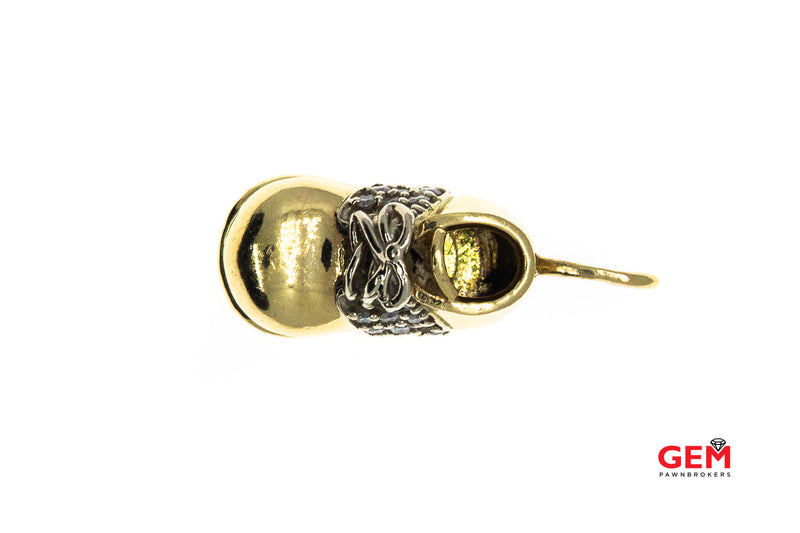 Baby Shoe Diamond Pave Accent Drop Charm 14K 585 Yellow Gold Charm Pendant