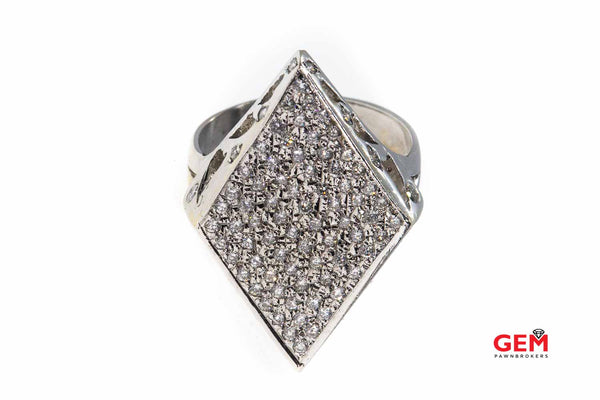 Navette Diamond Cluster Hearts Kisses 14K 585 White Gold Ring Size 8 3/4