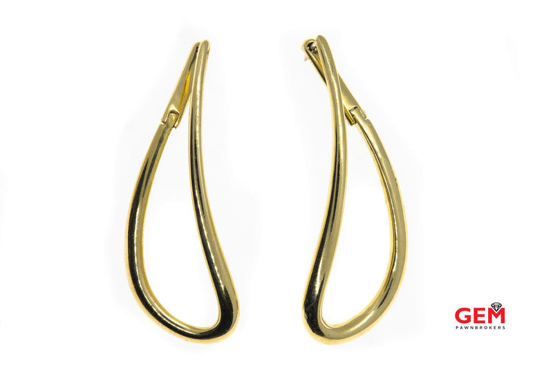 Free Form 47mm Drop Hoops Solid 18K 750 Yellow Gold Designer Earrings