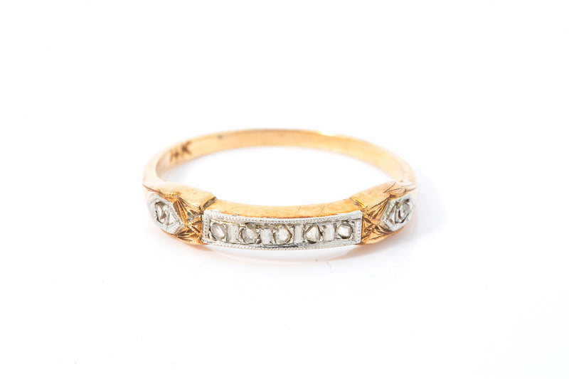 Antique Edwardian Rose Cut Diamond 14k 585 Yellow Gold Ring Band