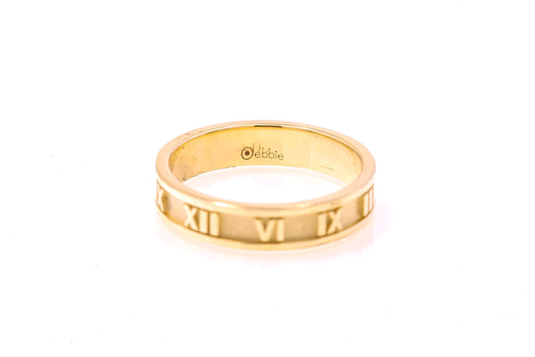 Roman Numerals Stackable Wedding Band Ring 14k 585 Yellow Gold Size 6.5