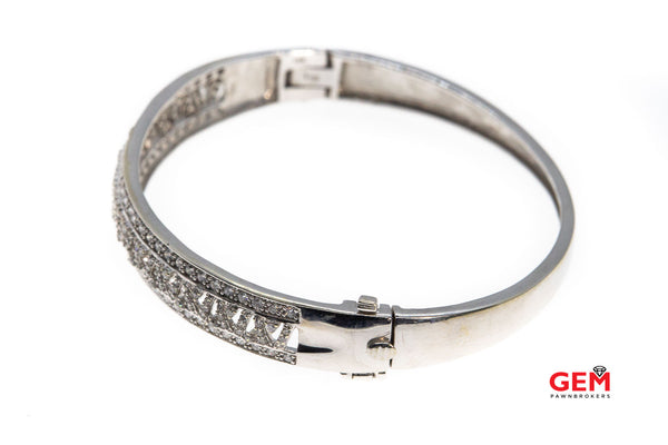 Diamond Encrusted Pierced Pave 14K 585 White Gold 6.75"Bangle Bracelet