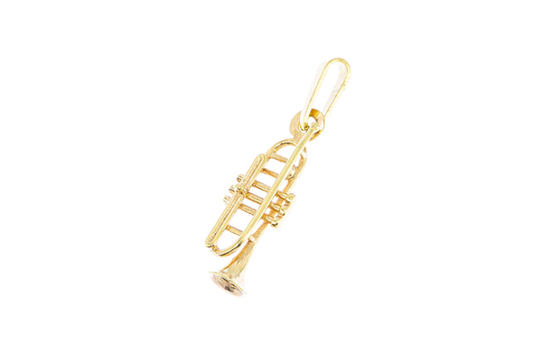 Trumpet Drop Musical Instrument Charm 14K 585 Yellow Gold Dangle Pendant