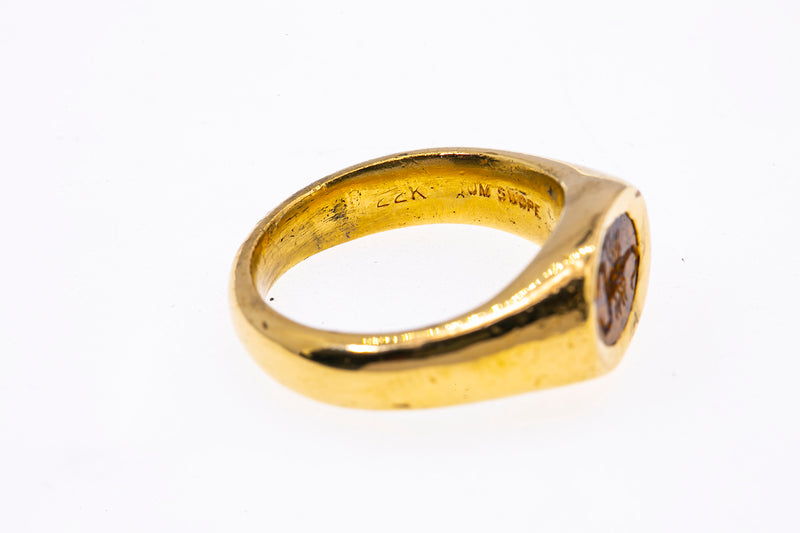 Tom Swope Roman Yellow Jasper Scorpion Intaglio 22K 916 Yellow Gold Ring Size 8
