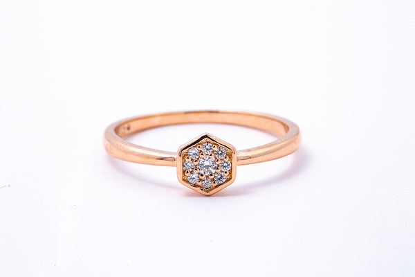 SNJ Diamond Pave Geometric Hexagon Wire Band 14K 585 Rose Gold Ring Size 7
