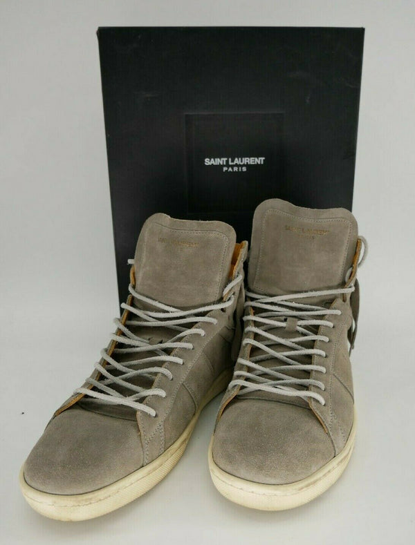 Saint Laurent Men's Gray Suede & Leather Fringe High Top Sneakers Size 42/9