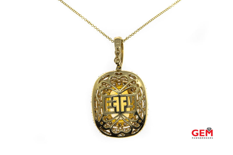 Effy Natural Citrine White & Cognac Diamond Chain Charm 14K 585 Yellow Gold 18" Necklace Pendant