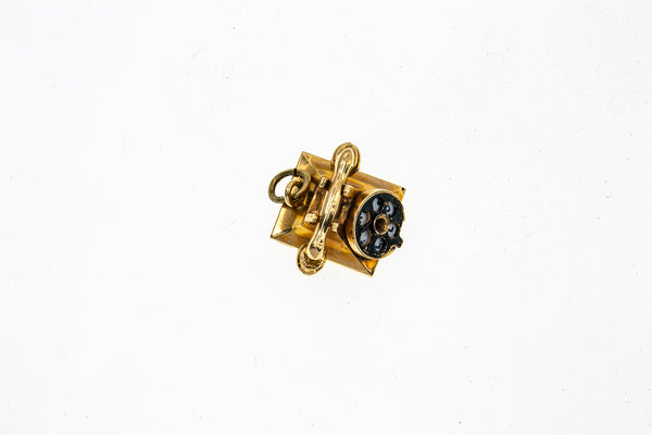 Vintage Solid 14k 585 Yellow Gold Rotary Phone Charm Pendant Moving Parts