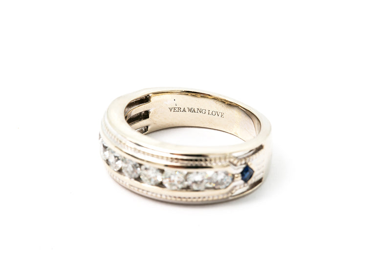 Vera Wang Love Collection Men's 1ctw Diamond Sapphire Wedding Band Ring Retail $2500