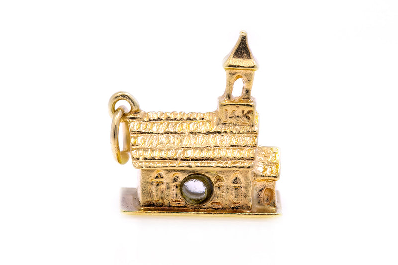Vintage Classical Gothic Religious Church Architecture 14k 585 Yellow gold Charm Pendant