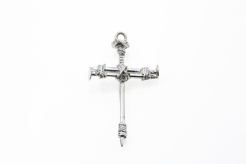 Religious Cross Made of Nail 14k 585 White Gold Charm Pendant