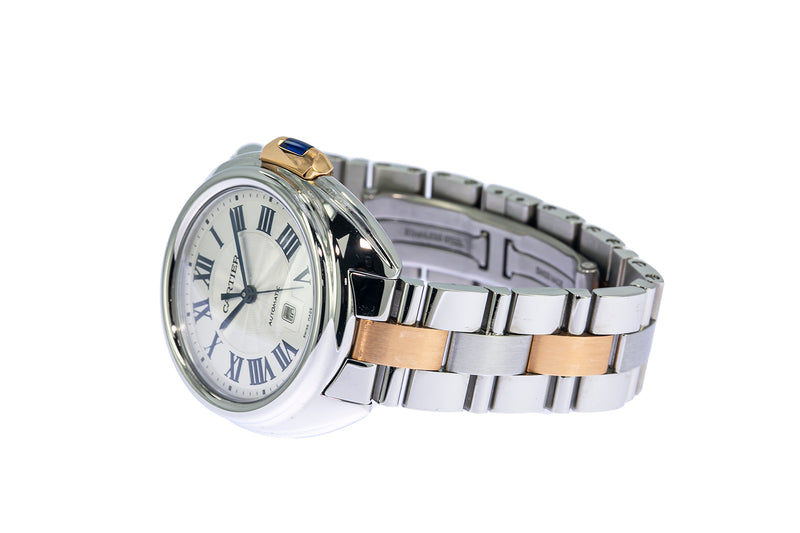 Cartier Cle De Cartier 3867 32mm Silver Guilloche Dial 18K 750 Rose Gold & Steel Watch