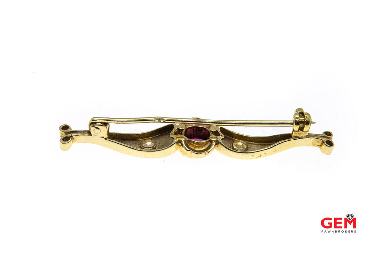 14 KT Yellow Gold Ruby Diamond Lapel Pin Brooch