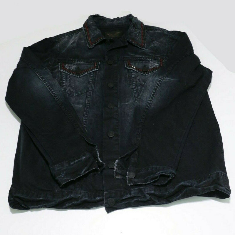 Robins Jeans FUPBK Black and Red Crystal Black Denim Jean Jacket Size XXL
