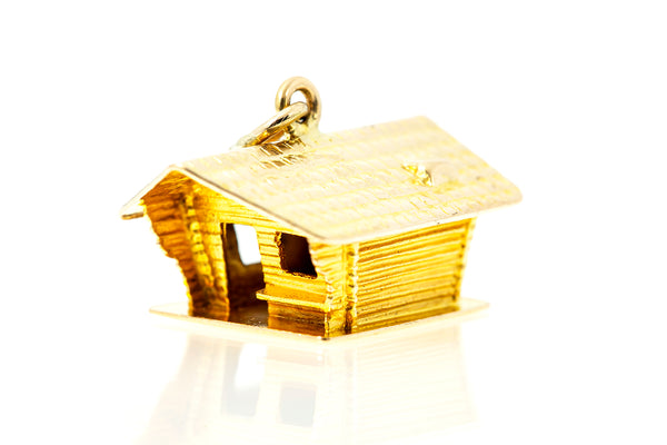 Vintage Finland 14k 585 Yellow Gold Sauna Sweat Lodge Charm Pendant