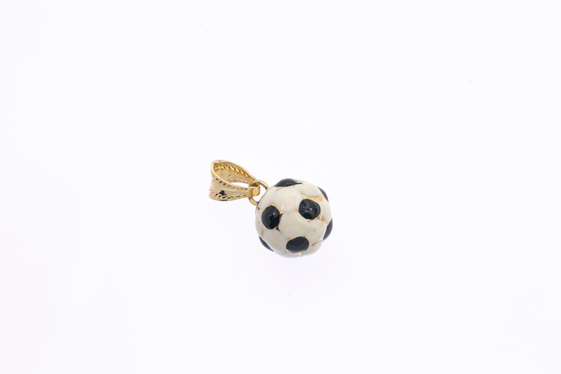 Enameled 10mm Soccer Ball Sports Charm 14K 585 Yellow Gold Drop Pendant