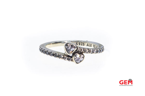 Pandora ALE Cubic Zirconia Two Sparkling Hearts Entwined 925 Sterling Silver CZ Ring Talla 6 EU 52