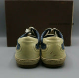 Louis Vuitton Monogram Blue Denim Cream Patent Shoes Sneakers Womens 37.5/7