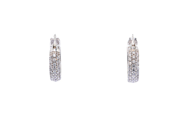 Cubic Zirconia Small Pave Hoops Solid 14K 585 White Gold Pair of CZ Earrings