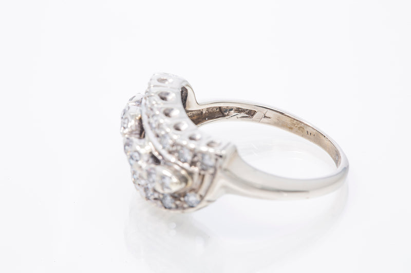 Art Deco Diamond Cocktail 14k 585 White Gold Cluster Ring Size 7.5
