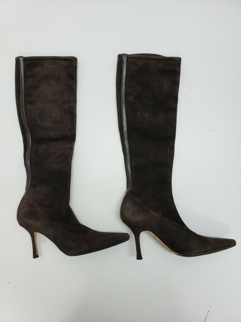 Jimmy Choo 'Iris' Brown Stretch Suede Knee High Tall Boots | Size 7 US, 37.5 EUR