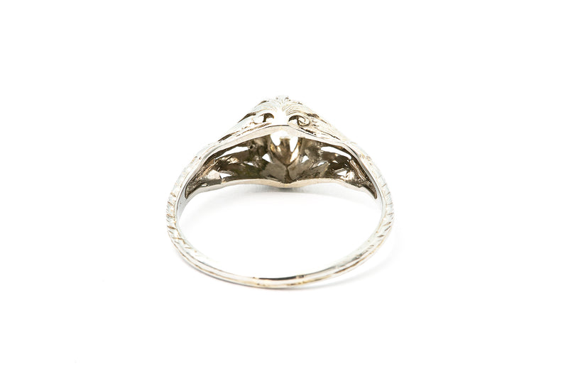 Antique Art Deco Diamond Solitaire 18k 750 White Gold Wedding Ring Size 6.5