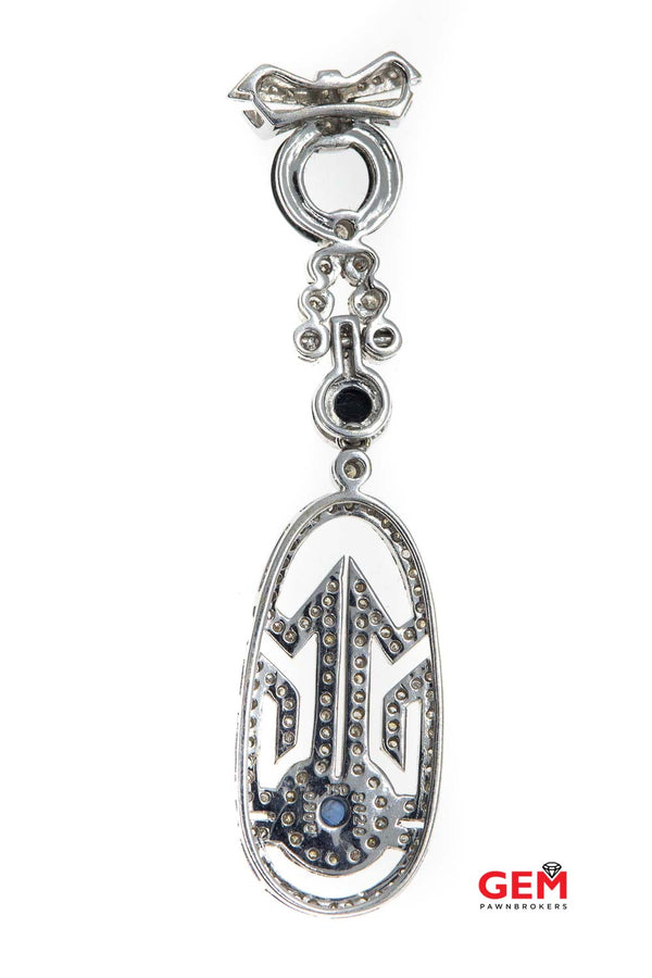 Deco Look White Gold 18k 750 Sapphire Diamond Black Onyx Drop Pendant Charm