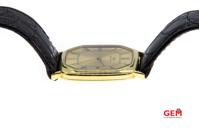 Piaget Quartz 7702 757P Roman Numerals 18K 750 Yellow Gold & Leather Watch