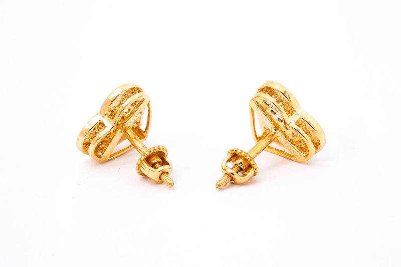 Cubic Zirconia CZ Pave Mini Heart 14k 585 Yellow Gold Earrings