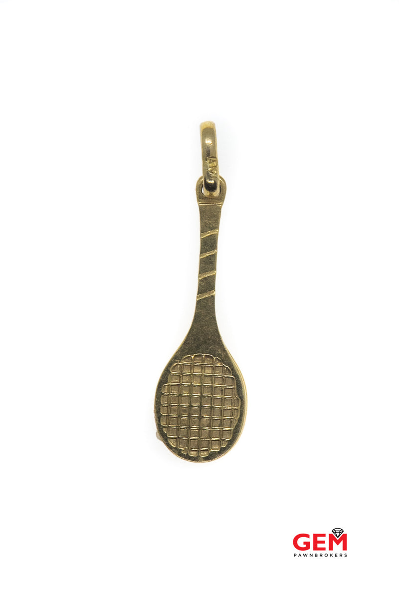 Tennis Racquet Sports Solid Charm 14K 585 Yellow Gold Pendant