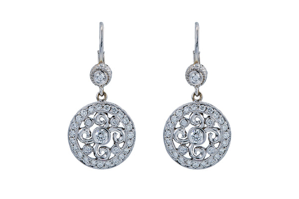 Penny Preville Diamond Halo Pierced Disc Drop 18K 750 White Gold Pair of Earrings