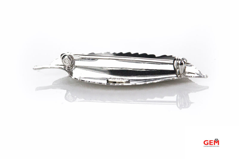 Harry S Bick Serrate Short Leaf Pin Solid 925 Sterling Silver Designer Brooch