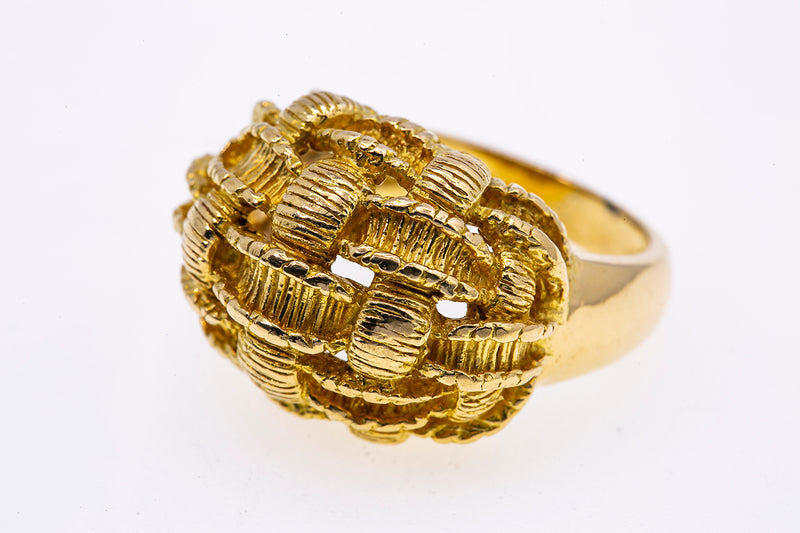 Henry Dankner Basket Weaved Domed Band 18K 750 Yellow Gold Ring Size 6