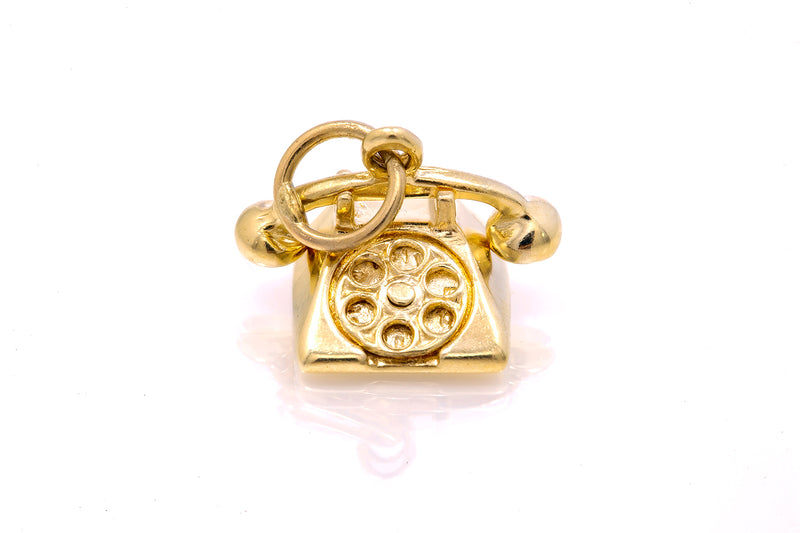 Vintage Rotary Dial Telephone Phone Desk Old School 14k 585 Yellow Gold Charm Pendant