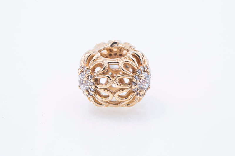 Pandora Pave Floral Brilliance Bead Charm CZ 14k G585 Yellow Gold B