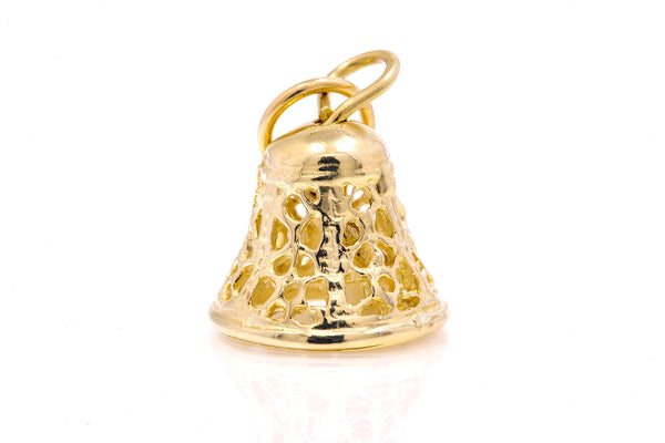 Small Ringing Bell Pendant Charm Filigree Bell Chiming 14k 585 Yellow Gold