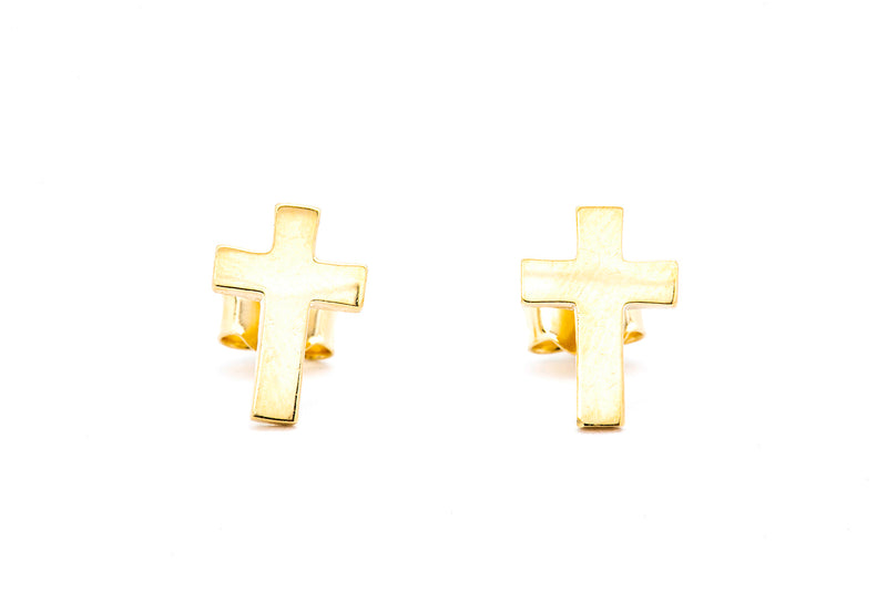 Plain Cross Religious Blank Stud Earrings 14k 585 Yellow Gold