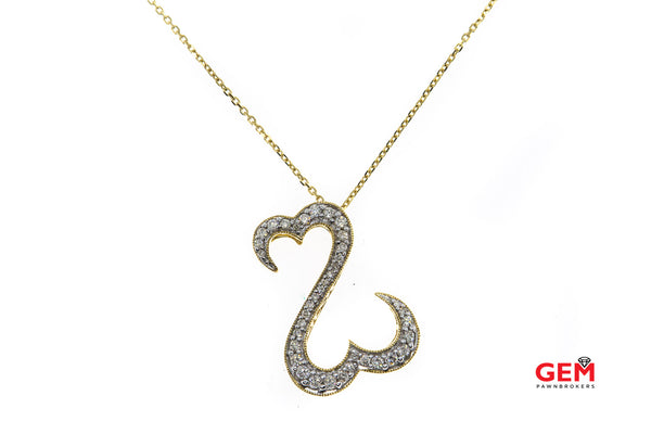 JWBR Jane Seymour Kay Jewelers 1mm Chain Link Open Hearts Milgrain Accent Diamond Charm 14K 585 Yellow Gold Necklace Pendant