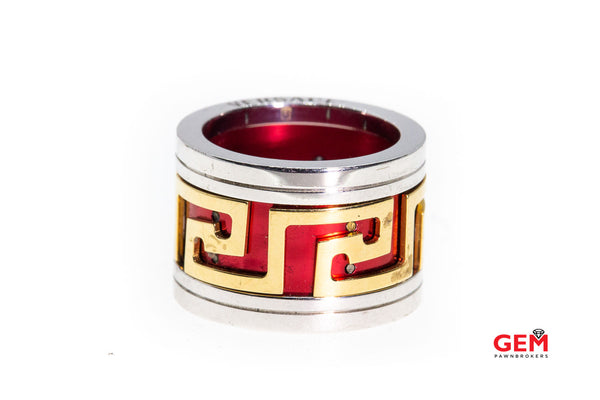 Versace 925 Silver & 18kt Yellow Gold Band Ring Red Size 7