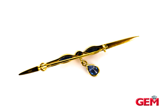 Antique Drop Sapphire 585 14k Yellow Gold Brooch Stick Lapel Pin Dragonfly