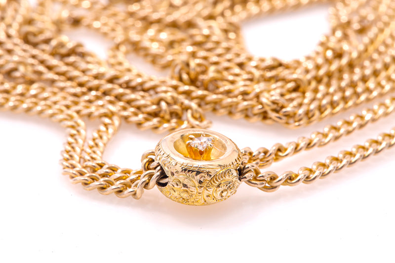 Antique Diamond Slider Pendant Necklace Chain Fob 14k 585 Yellow Gold 24"
