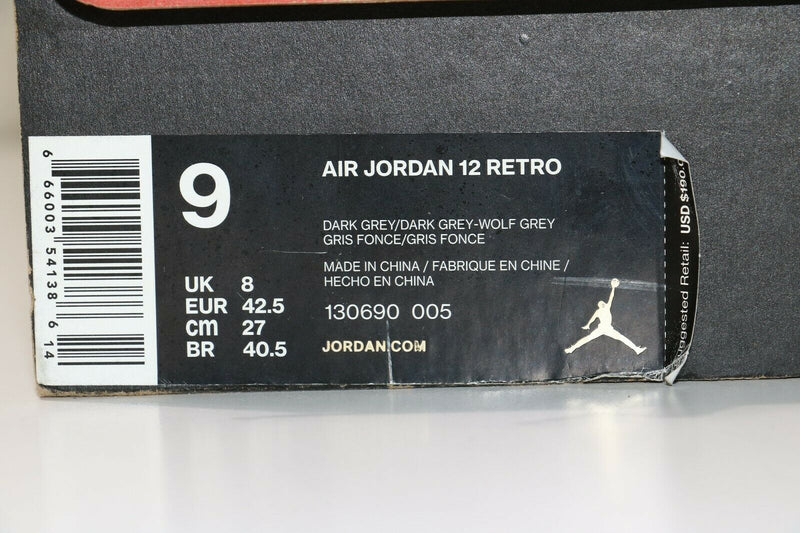 Air Jordan - Retro 12 XII - Dark Grey Wolf Suede - 130690-005 - Men's Size 9