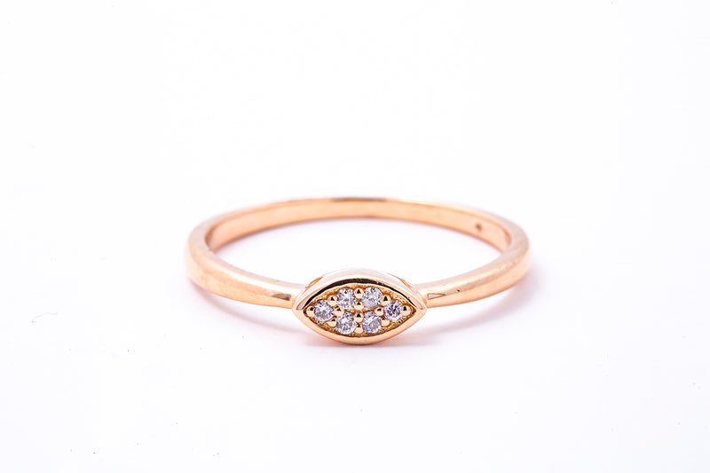 SNJ Diamond Pave 4mm Eye Ellipse Wire Band 14K 585 Rose Gold Ring Size 7