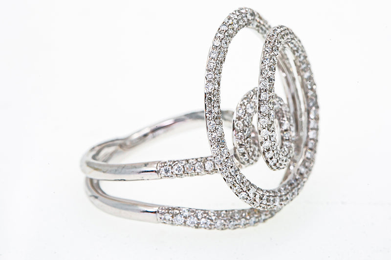 Diamond Pave Swirl Cocktail Cluster 14K 585 White Gold Ring Size 7 1/4