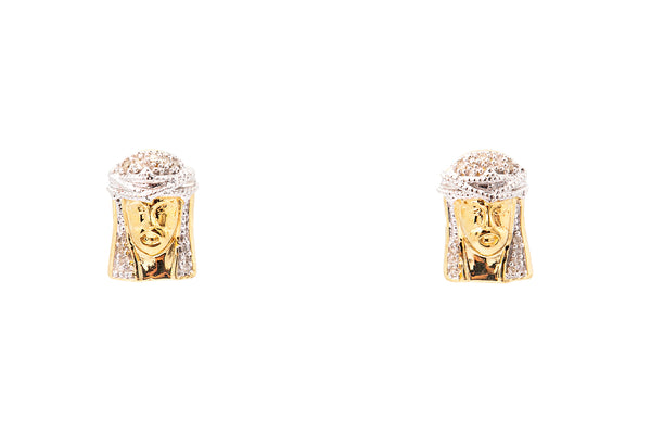 Religious Christ Jesus Screw Back Diamond Pave Stud 10k 417 White Yellow Gold Earrings