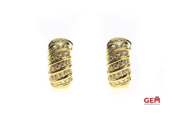 Italian Diamond Cluster Clip On Solid 18K 750 Yellow & White Gold Earrings
