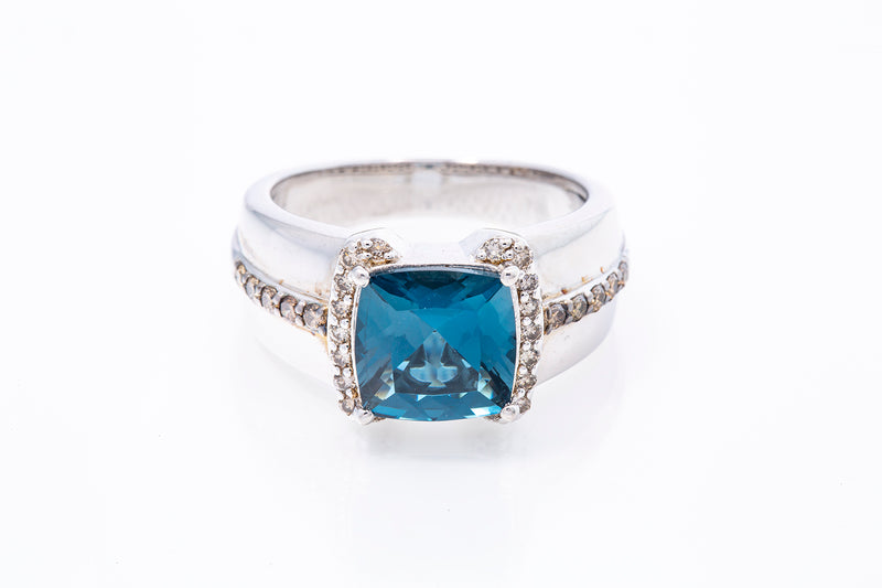 LeVian Deep Blue Topaz & Diamond 925 Sterling Silver Ring Sz 10 Retail $2200